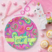Modernes Paisley Hot Pink Monogramm Personalisiert Pappteller (Party)