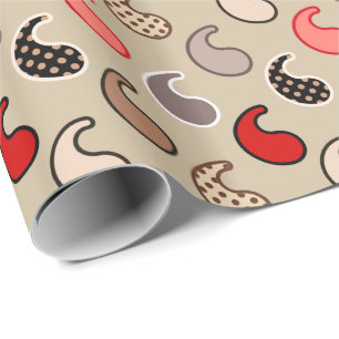 Modernes Paisley-Muster, Beige, Rot, Grau und Kora Geschenkpapier