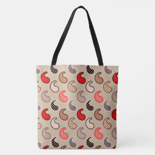 Modernes Paisley-Muster, Beige, Rot, Grau und Kora Tasche