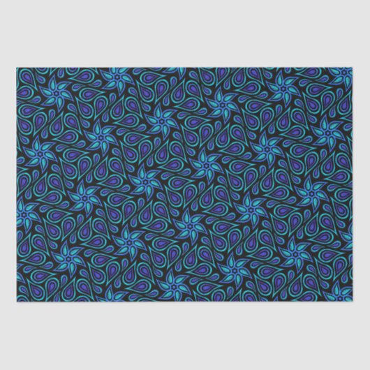 Modernes Paisley Muster Cool Schwarz und Blau Blum Seidenpapier (Vorderseite)