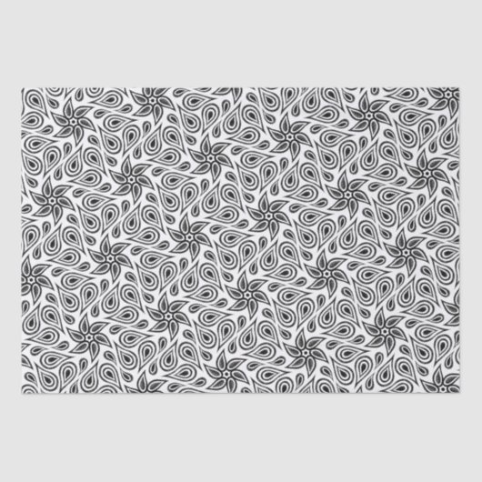 Modernes Paisley Muster Cool Schwarz-Weiß-Blumen Seidenpapier (Vorderseite)