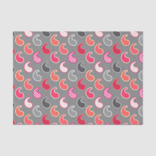 Modernes Paisley Muster, Koralle, Rosa auf Grau /  Seidenpapier