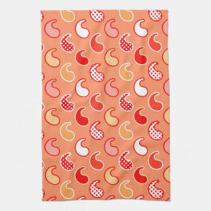 Modernes Paisley-Muster, Korallenorange und Weiß Handtuch