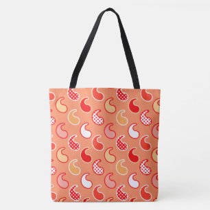 Modernes Paisley-Muster, Korallenorange und Weiß Tasche
