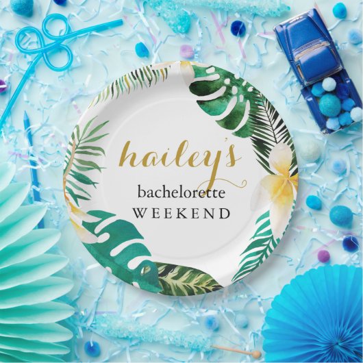 Modernes Palm Bachelorette Wochenende mit Namen Pappteller (Party)