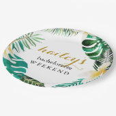 Modernes Palm Bachelorette Wochenende mit Namen Pappteller (Schrägansicht)