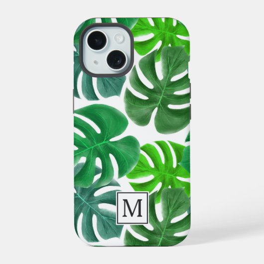 Modernes Palmwedel-Muster-Monogramm iPhone 15 Hülle (Rückseite)