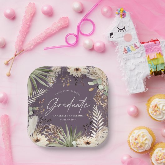 Modernes Pampasgras-Grab lila elegant Pappteller (Party)