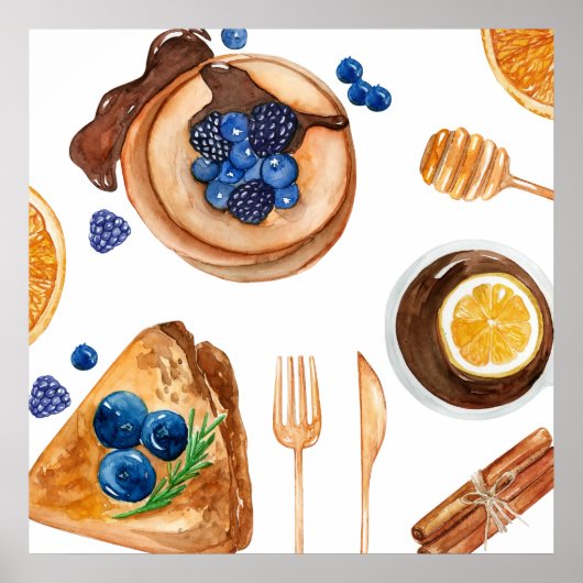 Modernes Pancakes Küche Schönes Frühstück Poster (Vorne)