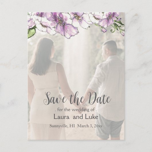 Modernes Pansy-Save the Date-Foto Postkarte (Vorderseite)