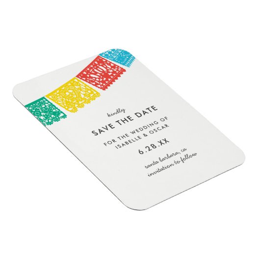 Modernes Papel Picado Wedding rettet das Datum Magnet (Rechte Seite)