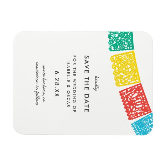 Modernes Papel Picado Wedding rettet das Datum Magnet (Horizontal)