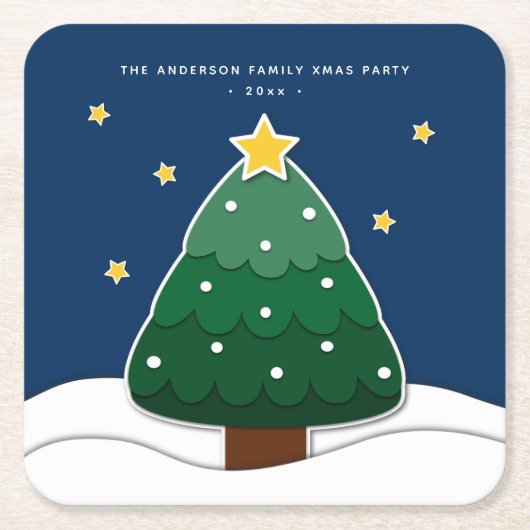 Modernes Papercut Style Weihnachtsbaum Xmas Party Rechteckiger Pappuntersetzer (Vorderseite)