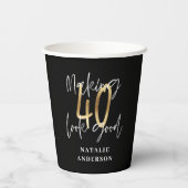 Modernes Party aus Schwarz und Gold, 40. Pappbecher (Rückseite)