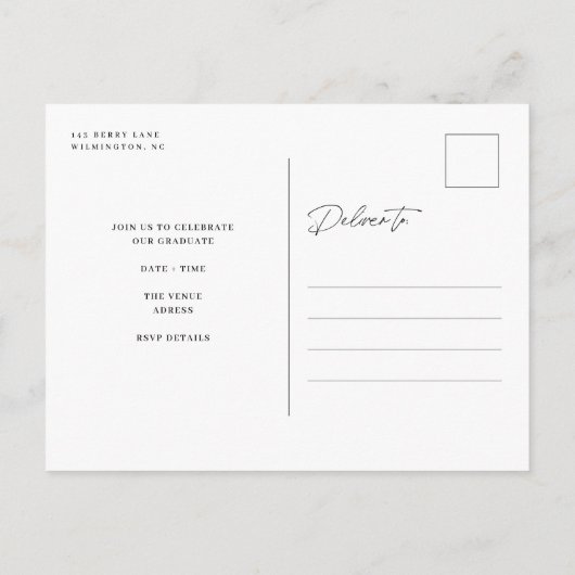 Modernes Party für Abschluss-Foto Ankündigungspostkarte (Rückseite)