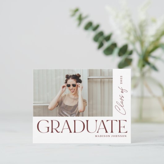 Modernes Party für Abschluss-Foto Ankündigungspostkarte (Stehend Vorderseite)