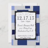 Modernes Party für Blue Geometares-Quadrate Einladung (Rückseite)