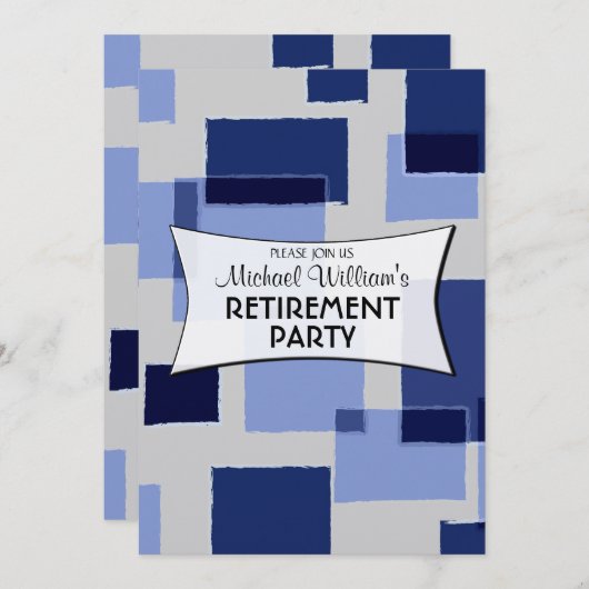 Modernes Party für Blue Geometares-Quadrate Einladung (Vorne/Hinten)
