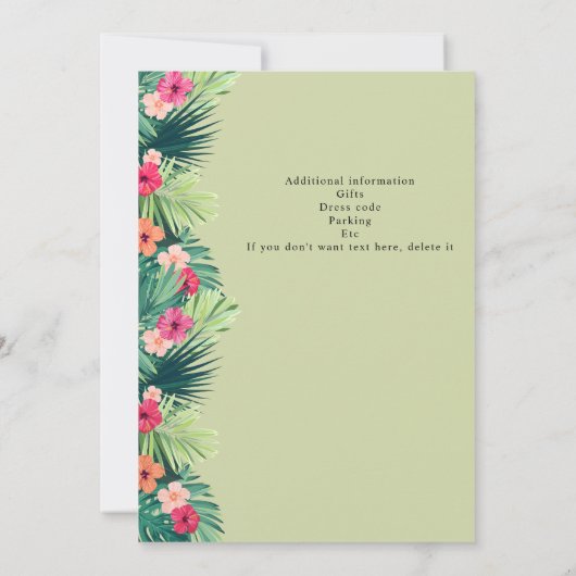 Modernes Party für das Ruhestand tropischer Blume Einladung (Rückseite)