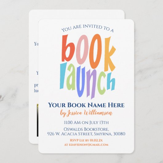Modernes Party für den Buchstart Einladung (Vorne/Hinten)