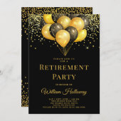 Modernes Party für die Altersvorsorge Gold Black B Einladung (Vorne/Hinten)