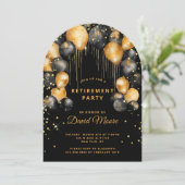 Modernes Party für die Altersvorsorge Schwarzer Gl Einladung (Stehend Vorderseite)