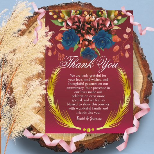 Modernes Party für die Hochzeit der Burgunder Dankeskarte