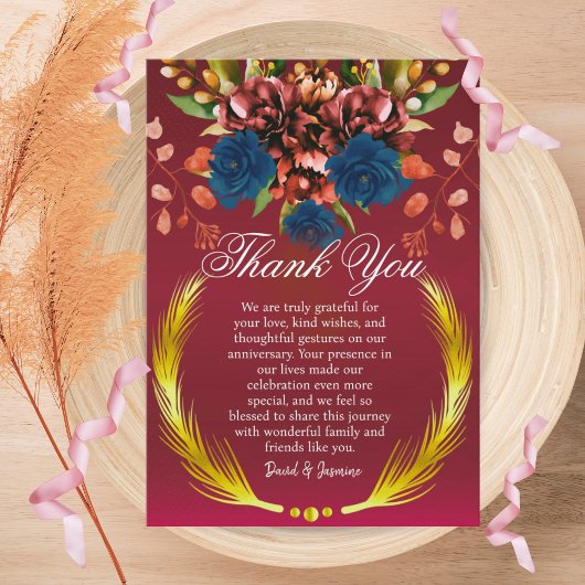 Modernes Party für die Hochzeit der Burgunder Dankeskarte