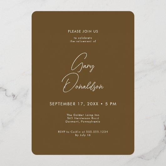 Modernes Party für die Mindestruhestandzeit von br Folieneinladung (Rückseite)