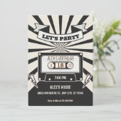 Modernes Party für Schwarz-Weiß-Retro-Musik Einladung (Stehend Vorderseite)