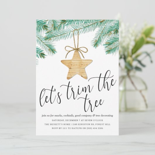 Modernes Party für Wasserfarben Pine Tree Einladung (Stehend Vorderseite)