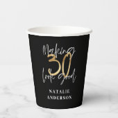 Modernes Party in Schwarz und Gold Pappbecher (Rückseite)