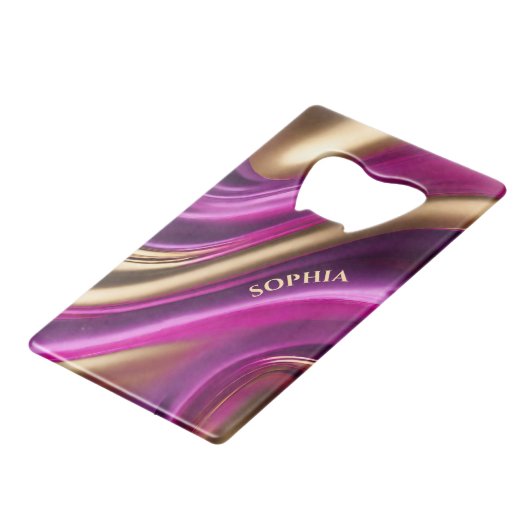 Modernes Party - Lila Rosa und Gold- Geldbeutel Flaschenöffner (Vorderseite Schrägansicht)