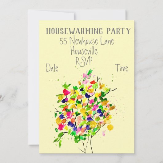 Modernes Party mit farbenfrohen Kunstbaumhäusern Einladung (Vorderseite)