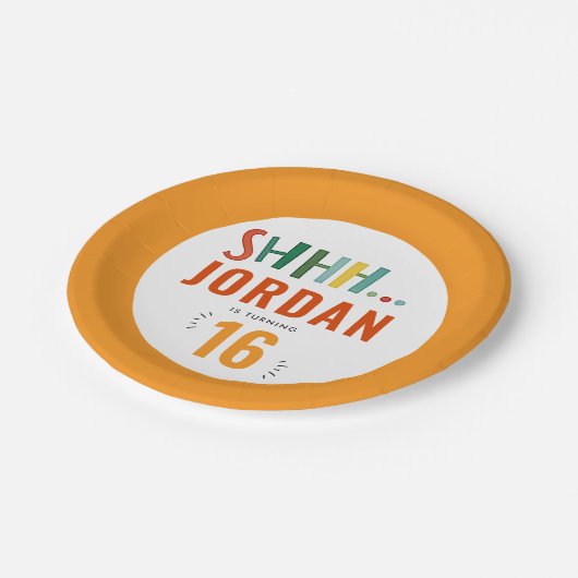 Modernes Party mit farbenfrohen Überraschungen Pin Pappteller (Schrägansicht)