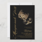 Modernes Party mit Gold und Schwarz-Masquerade zum Einladung (Vorderseite)