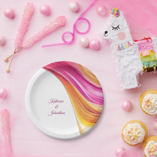 Modernes Party mit rosa orangefarbenem Gelb- Pappteller (Party)