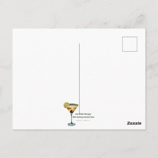 Modernes Party Mitte des Jahrhunderts Der Martini- Postkarte (Rückseite)