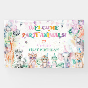 Modernes Party Niedlicher Tiere Girl Birthday Will Banner