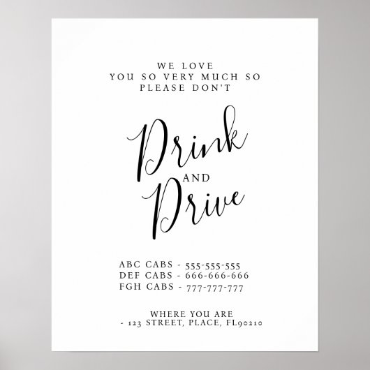 Modernes Party Taxis trinken nicht und führen kein Poster (Vorne)