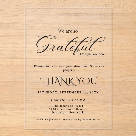 Modernes Party zur Skripterwertung , dankbares Par Acryleinladungen (Vorderseite)