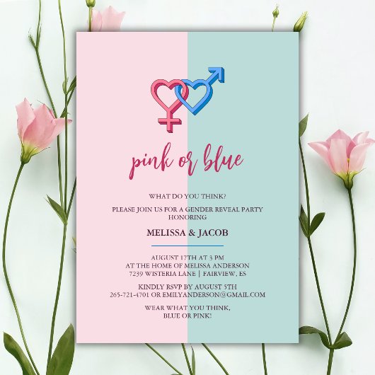 Modernes Party zwischen Rosa und Blauem Geschlecht Einladung