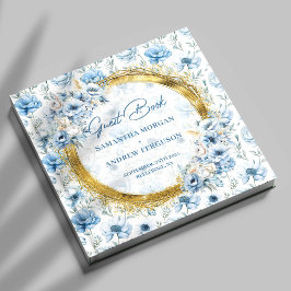 Modernes Pastel Blue Gold Glitzer Wedding Guest Bo Gästebuch