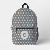 Modernes Pastel farbiges Polka Dot Muster auf Grau Bedruckter Rucksack (Vorderseite)