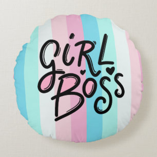 Modernes Pastel GIRL BOSS   Retro Typografie Rundes Kissen