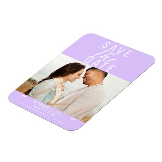 Modernes Pastel Lavender Save the Date Hochzeitsst Magnet (Linke Seite)
