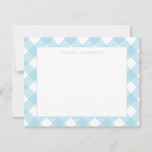 Modernes Pastel Light Blue Gingham Karierter Karo Mitteilungskarte (Vorderseite)