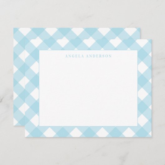 Modernes Pastel Light Blue Gingham Karierter Karo  Mitteilungskarte (Vorne/Hinten)