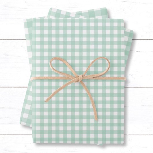 Modernes Pastel Mint Green Gingham Karo Pattern Geschenkpapier Set
