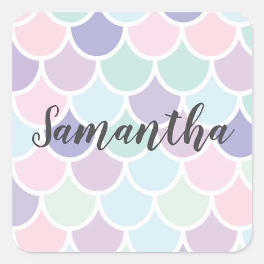 Modernes Pastel mit schönem Mermaid-Muster mit Nam Quadratischer Aufkleber (Vorderseite)